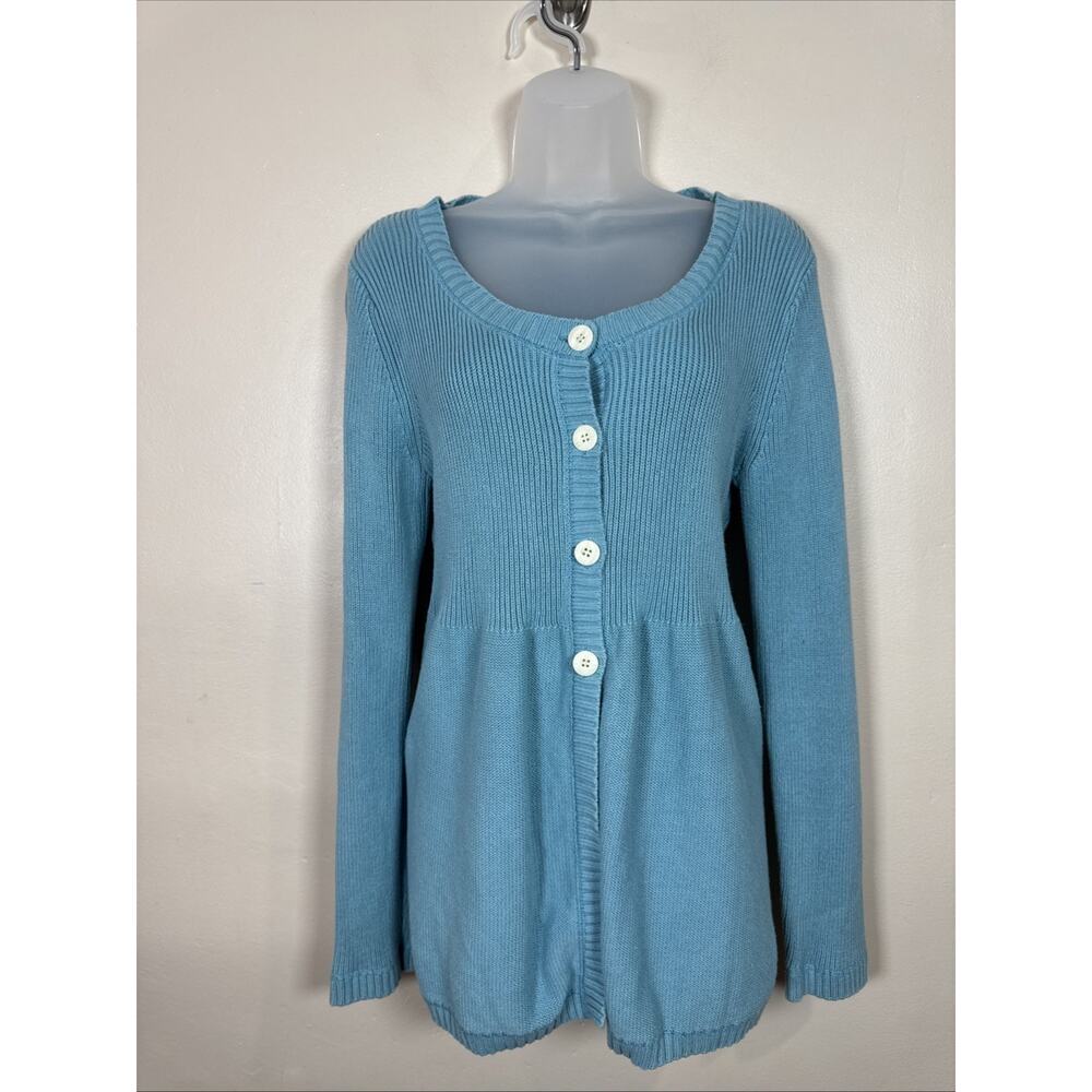 VTG Axcess Womens Cardigan Sweater Y2K Rib Knit Fit Flare 100% Cotton Blue M